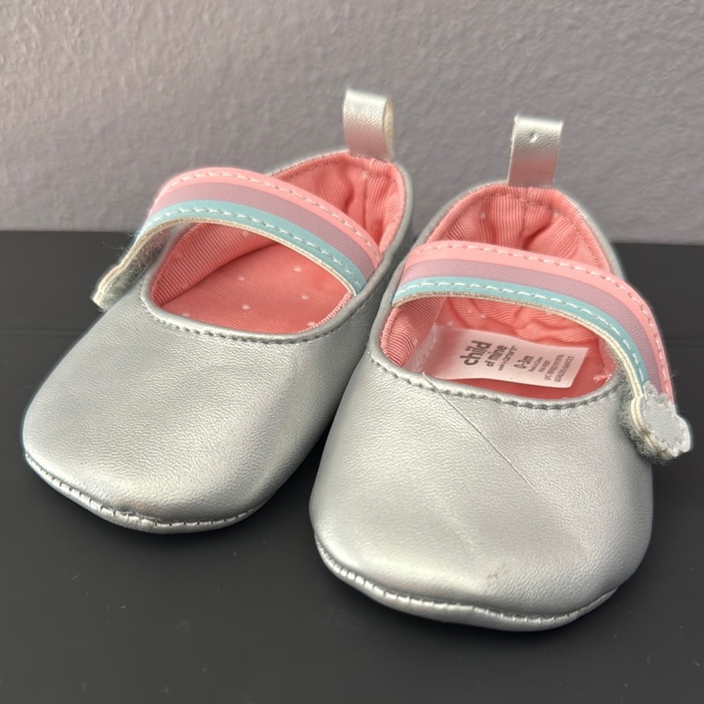 Carter's Silver and Pink Baby Walker Shoes with Velcro Strap